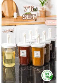 Resim Porsima 4365 7li Kaydırmalı Kaşıklı Sızdırmaz Kapaklı Etiketli Baharatlık Seti - Saklama Kabı Beyaz Beyaz 