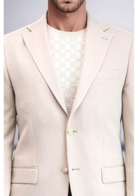 Resim Bej Kendinden Desenli Örme Altın Renk Metal Düğmeli Slim Fit Erkek Blazer Ceket - Wessi Cream 