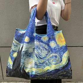Resim Starry Night Katlanabilir Market Çantası - Büyük Kapasiteli, Erkekler ve Kadınlar İçin Tekrar Kullanılabilir Tote, Van Gogh'ün İlham Veren Baskılı Modaya Uygun Omuz Çantası, Alışveriş ve Gezintiler İçin Mükemmel, Alışveriş Çantası | Sanatsal Baskılı Tote | Katlanabilir Tasarım, Market Çantası 