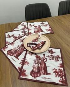 Resim Toile De Jouy Paris Amerikan Servis 6’lı Set | 30x30 cm |%100 Pamuk Dijital Baskılı | Klasik Fransız Tarzı Masa Dekoru - ZT722 Kırmızı 