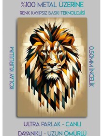 Resim Metal Baskı - Dekoratif Aslan Lion Sarı Kırmızı Tablo 