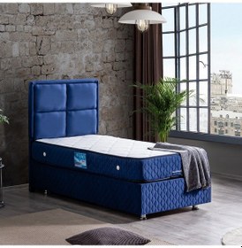 Resim Setaymobilya Baza, Grand Tek Kişilik Lacivert Baza + Başlık + Orthosoft Yatak 