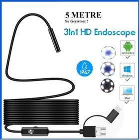 Resim whitetech Yılan Endoskop Kamera 5 Mt Su Geçirmez Ledli Sert Kablo 7 Mm Android Uyumlu 