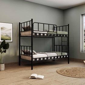 Resim Reyo Zambak Genç Çocuk Yatak Odası Metal Siyah Ranza 90X190 