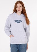 Resim Comfort Fit Kapüşonlu Baskılı Kadın Gri Sweatshirt Colin's