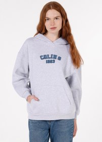 Resim Comfort Fit Kapüşonlu Baskılı Kadın Gri Sweatshirt 