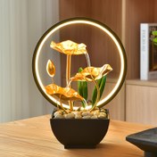 Resim Doğal Çakıl Taşlı Lotus Çiçeği Fıskiyesi için USB Güçlü LED - Oturma Odası, Yatak Odası veya Ofis İçin Şık Masa Dekoru - Altın Yapraklı ve Akışkan Su ile Sakinleştirici Atmosfer - Aile ve Arkadaşlar İçin Mükemmel Hediye 