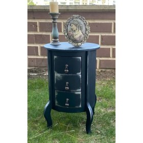 Resim Siyah Gümüş Eskitme 3 Çekmeceli Vintage Komodin 