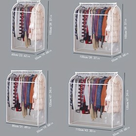 Resim 1 Adet Şeffaf Plastik Dolap Toz Örtüsü - Fermuarlı, Çok Boyutlu Kıyafet Koruyucu (Ceket, Elbise, Pantolon) - 3D Asılı Saklama Çantası ile Ev Düzeni ve Giysi Koruma için Net Görünümlü 