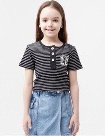 Resim Zekids Kız Çocuk Lc Aplikeli Çizgili Crop T-shirt-13940 Siyah 