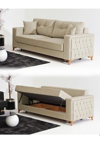 Resim Nola Üçlü Kanepe & Bazalı Yataklı Koltuk - Keten Açık Krem Açık Krem 