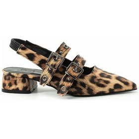 Resim Duxal Shoes Laden Leopar Desenli Düz Ayakkabı Babet Kahverengi 
