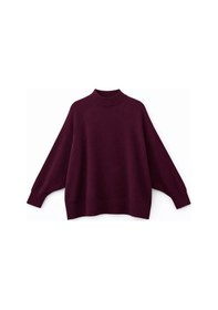 Resim Mixray 7003 Kadın Oversize Dik Yaka Basic Triko Kazak Mürdüm 