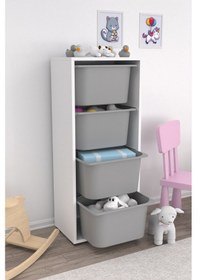 Resim Çok Amaçlı Oyuncak Dolabı Gri 4 Derin Sepetli Gri 