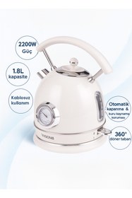 Resim Yasomi YK-823NTSL 2200W 360° Döner Taban Kablosuz Kullanım Retro Su Isıtıcı Kettle 