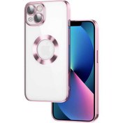 Resim Case 4U iPhone 13 Kılıf Kamera Lens Korumalı Şeffaf Renkli Logo Gösteren Parlak Omega Kapak Rose Gold 