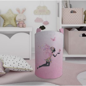 Resim BAMBAŞKA MODA Pembe Prenses Perili Kız Desenli Oyuncak Sepeti Ve Çamaşır Sepeti Bmos-064 