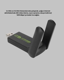 Resim 1200 Mbps Dual Band Wifi Adaptör - 5.8g & 2.4g Çift Antenli 