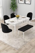 Resim Canisa Rut Serisi,80x132 Mdf Beyaz Mermer Desen Yemek Masası 6 Siyah Sandalye 