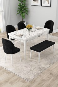 Resim Canisa Rut Serisi,80x132 Mdf Beyaz Mermer Desen Yemek Masası 6 Siyah Sandalye 