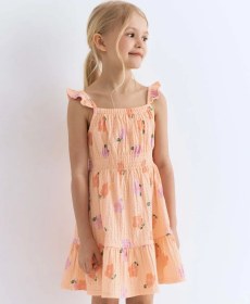 Resim Gloria Jeans Şeftali Desenli Kanatçıksı Askılı Ve Baskılı Elbise. 348727484 Açık Pembe 