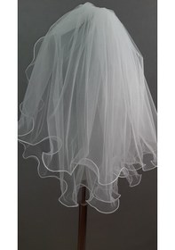 Resim Suzanna Moda Şerit Kıvrımlı Dalgalı 3mt Eninde Taraklı Hayal Tül Gelin Duvak Çift Kat 70x60 Cm Boyunda Krem 