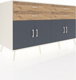 Resim Kronos Konsol 2 Raflı 4 Çekmeceli 8 Kapaklı 176x59x99 Aytaşı-antr Aytaşı-antrasit/çam 