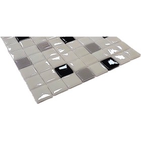 Resim MozaiKristaL Tüm yüzeyler için 38x38x5mm Beyaz-Siyah-Gri, 31,5x31.5cm Fileli Cam Mozaik (10 File =1m2 Fiyatı) 