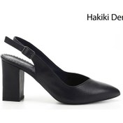 Resim Gönderi R Lacivert Antik Yüksek Kalın Topuklu Arkası Açık Hakiki Deri Ayakkabı Lacivert 