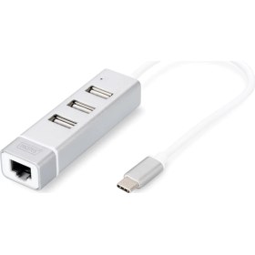 Resim Digitus DA-70253 3 Port Usb Tip C Hub & Fast Ethernet Lan Adaptörü 3 X Usb A/Diş (Usb 2.0), 1 X Rj45 Dişi (10/100), 1 X Usb Tip C 