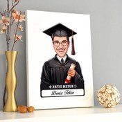 Resim Karikatürlü Diplomalı Erkek Üniversiteli Öğrenci Kanvas Tablo 