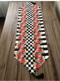 Resim Damalı Çiçekli Dikey Çizgili Desenli Runner Çok Renkli 