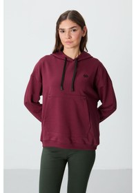 Resim Tommy Life Erguvan Kompakt Pamuklu Kalın Pürüzsüz Dokulu Kapüşonlu Oversize Fit Kadın Sweatshirt - 97291 Mor 