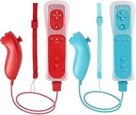 Resim Nintendo Wii ve Wii U Denetleyici ile Uyumlu Uzaktan Kumanda ve Nunchuck Denetleyici, Silikon Kılıf ve Bilek Kayışı (RB) ile Crifeir 2Pack Wii Kontrol Cihazı 