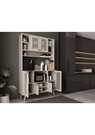 Resim Kahve Köşesi 120 Cm %100 Mdf Panjur Kapak Çok Amaçlı Dolap Kumtaşı 