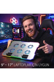 Resim Inca INC-618GMS 6 Fanlı RGB Laptop Soğutucu Stand 9-17” | 2400 RPM 10 LED Mod 5 Kademe Yükseklik Ayarlı 