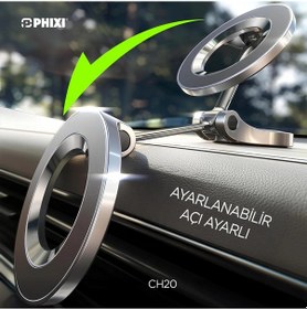 Resim Phixi Force Ch20 1080 Ayarlanabilen Yapışkanlı Manyetik Magsafe Araç Tutucu - Telefon Tutucu 