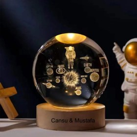 Resim Keyfim Shop Işıklı Ahşap Kaideli Uzay Cam Küre 8cm*6cm 