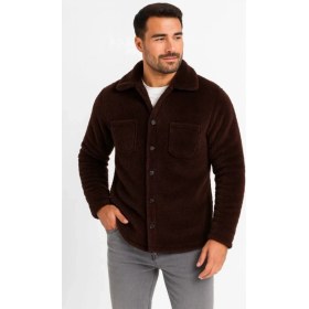 Resim Marsilyan- Erkek Pelüş Polar Hırka Gömlek - Yakalı, Ilik Düğmeli, Göğüs Cepli, Yumuşak Dokulu Kışlık Regular Fit Rahat Günlük Model - Kahverengi 