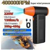 Resim Willowhaven Güçlü 400.000 Rpm Turbo Jet Fan, 4 Hızlı Usb Şarjlı Portatif Turbo Üfleyici Orange 
