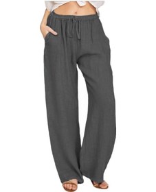 Resim İlkbahar Ve Yaz Kadın Pantolon Günlük Pamuklu Keten Bol Pantolon Koyu Gri 
