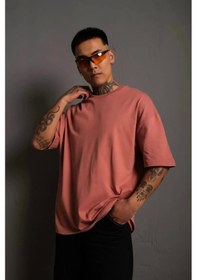 Resim Erkek 24/1 Düz A Kalite Oversize T-shirt - Gül Kurusu Gül Kurusu 