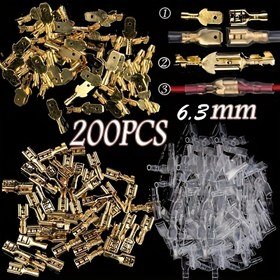 Resim 200 adet Hızlı Bağlantı Erkek ve Kadın Tel Spade Bağlayıcı Tel Crimp Terminal Bloğu İzole Kılıf ile Elektrik Kablosu Araba Ses Sistemi Hoparlörü, 6.3mm 4.8mm Assortment Ki 