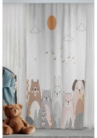 Resim İskandinav Sevimli Hayvanlar Çift Kanatlı Çocuk Odası Fon Perde 