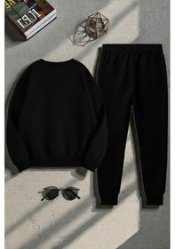 Resim Uyguntarz Unisex The Weekend Tasarım Basklı Bisiklet Yaka Sweatshirt - 2'li Eşofman Takımı Siyah 