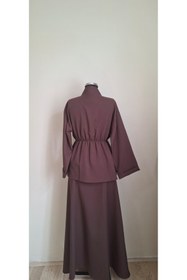 Resim ALTINATMAZ Kadın Kahverengi Kimono Yaka Ceketli Etekli Kombin Takım 