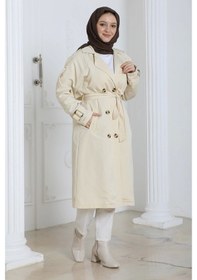 Resim Kadın Trençkot Kuşaklı / M0109 - Krem Krem 