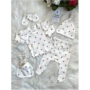 Resim Linda Harris Heart Pattern Ekru 5'li Yenidoğan Kız Bebek Hastane Çıkışı Seti 