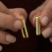Resim NEREZE Kadın 925 Ayar Gold Dikdörtgen Küpe Kadın Gümüş Küpe 