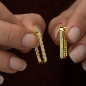Resim NEREZE Kadın 925 Ayar Gold Dikdörtgen Küpe Kadın Gümüş Küpe 